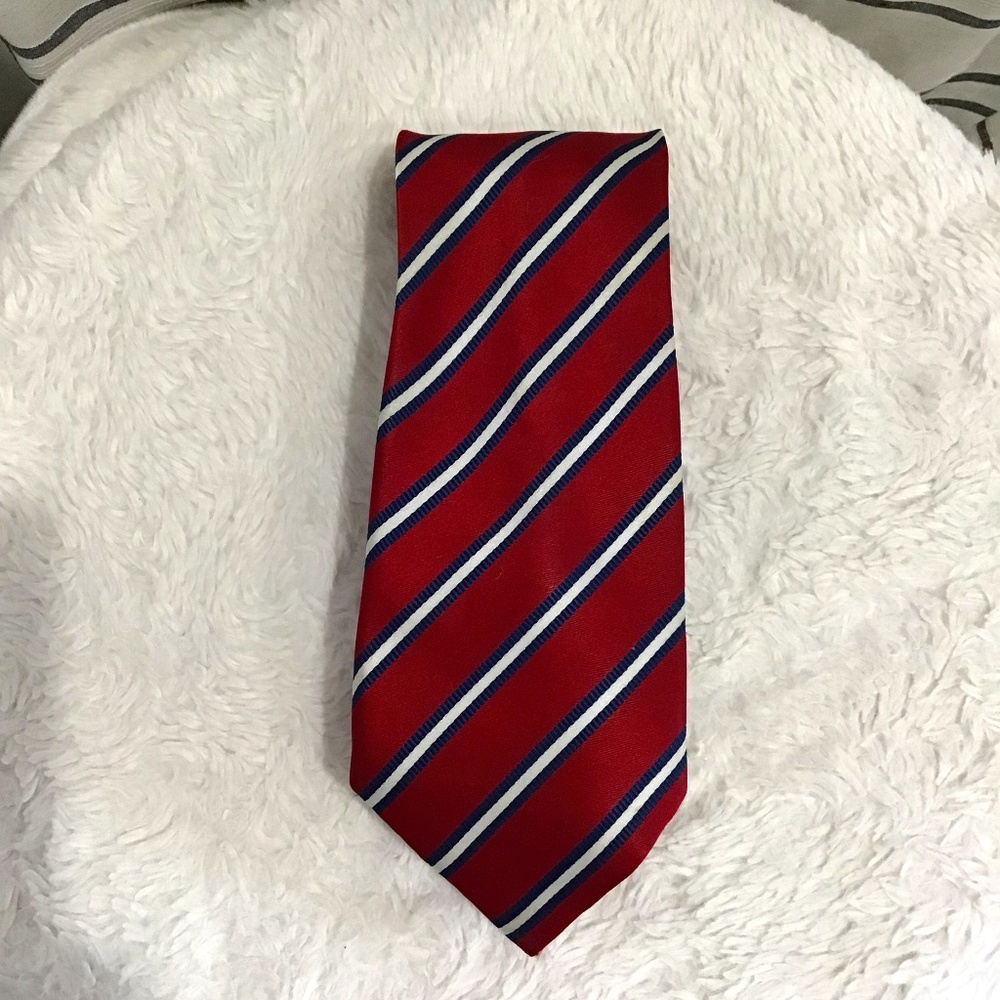 Marks & Spencer Men 100% Silk Tie England Official Rugby Tailor Red Navy Stripe
